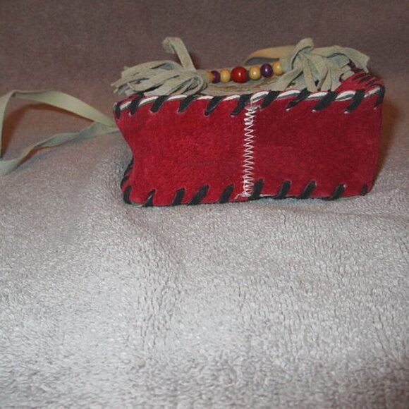 Native American Leather Medicine Bag Purse Beaded Tribal Crossbody Conchos Boho - Picture 8 of 12